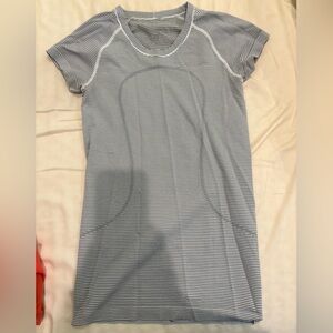 lululemon athletica Blue Striped Short Sleeve Tee